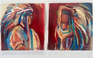"CHIEFS"   oil -8"x 10"s diptych