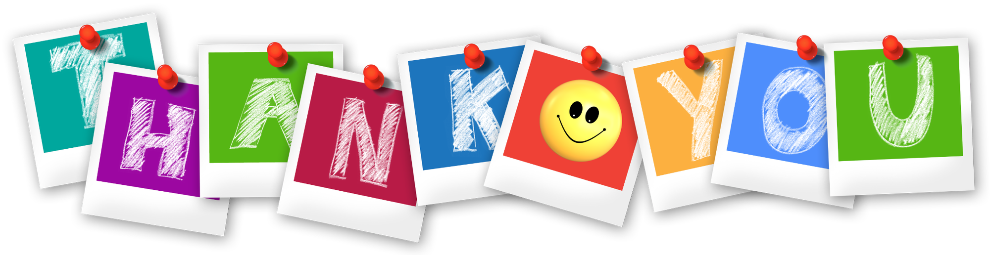 Abstract polaroid pictures showing the letters spelling out Thank You