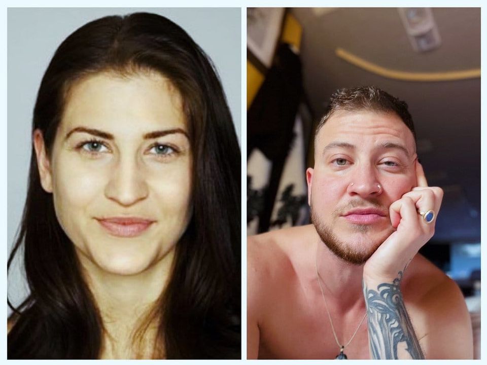 Two photos juxtaposed; left is how Gabriel Mac appeared when he looked like a woman; right is how he currently presents.