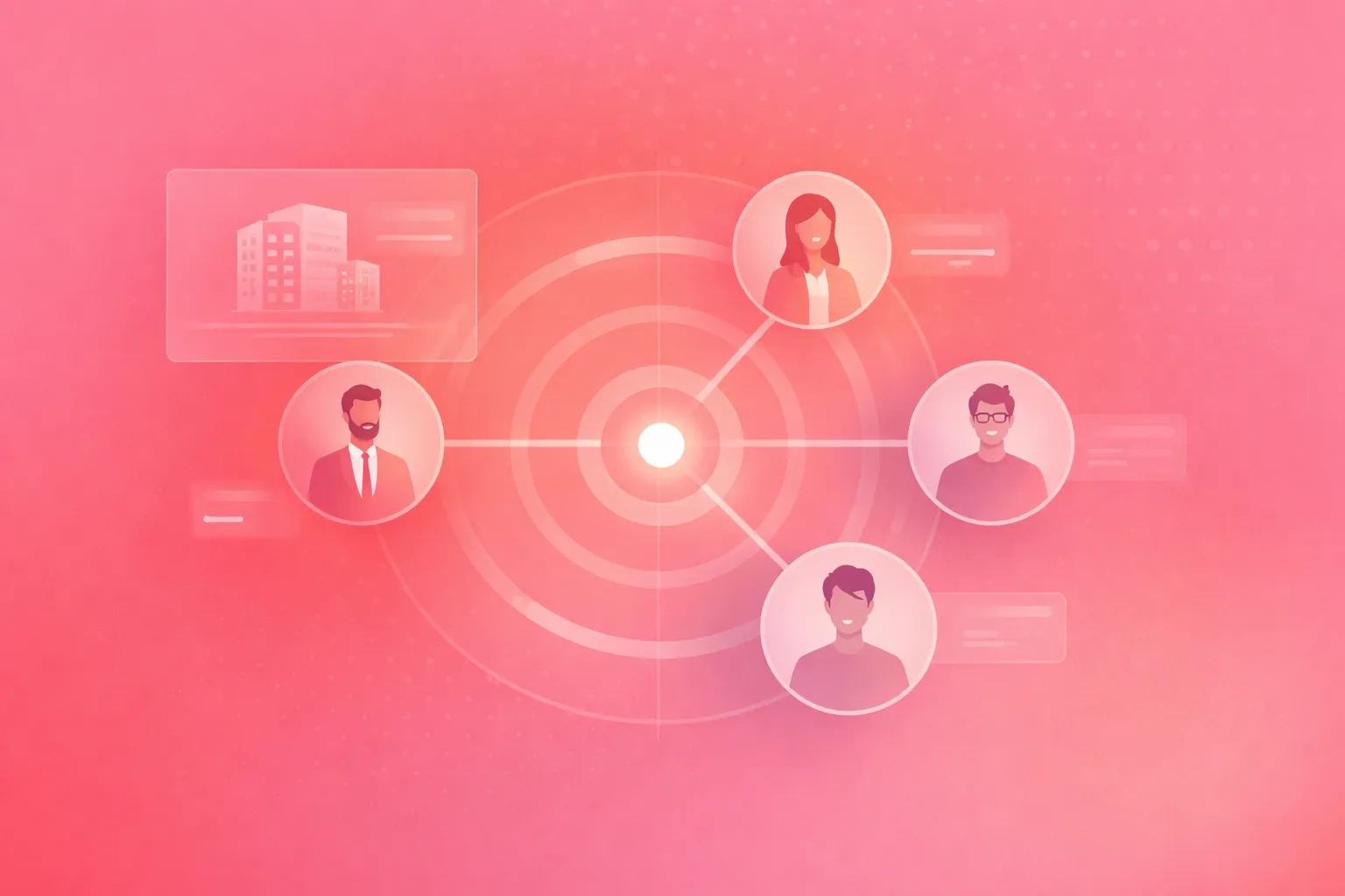 Illustration showing ideal customer profile and buyer personas connected to a central targeting point in a B2B go-to-market strategy.