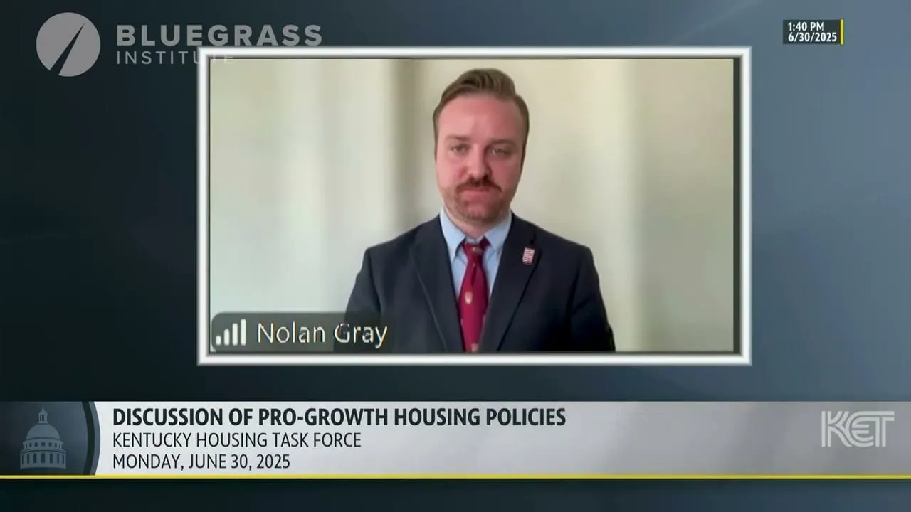 Bluegrass Institute scholar Nolan Gray testifies before the Kentucky Housing Task Force