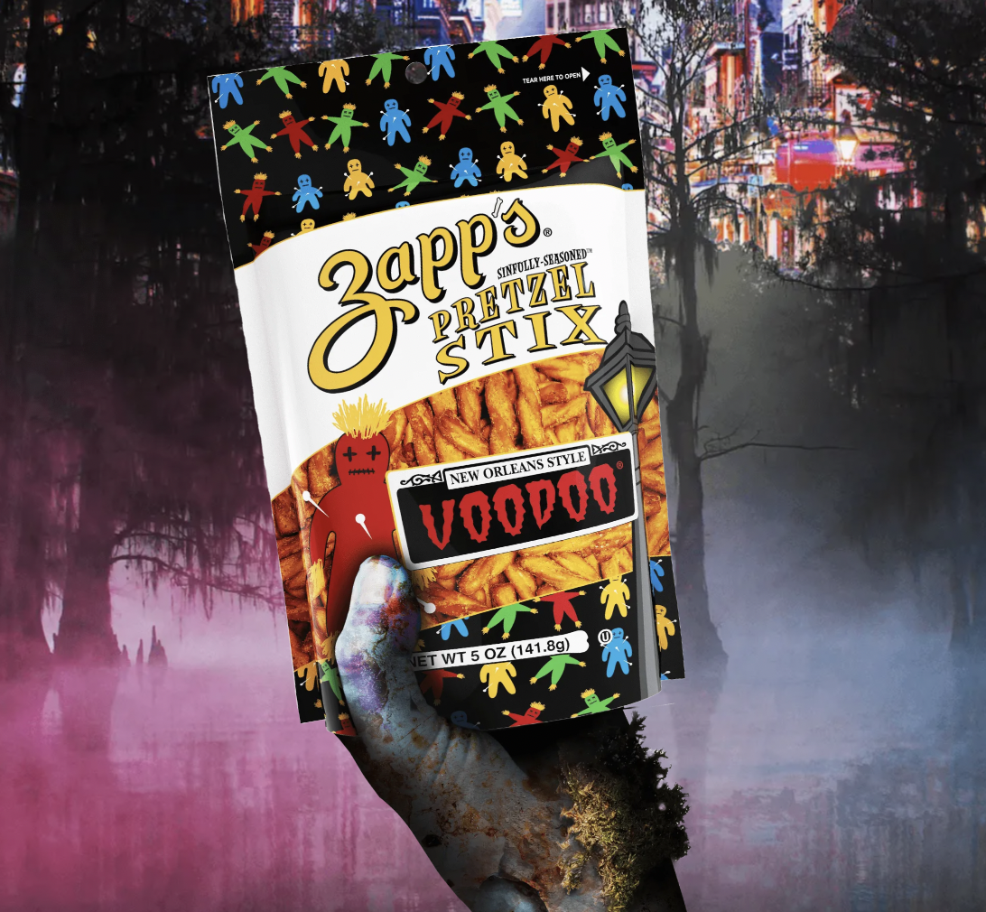 irresistible pretzels from Louisiana in the hands of a lucky zombie