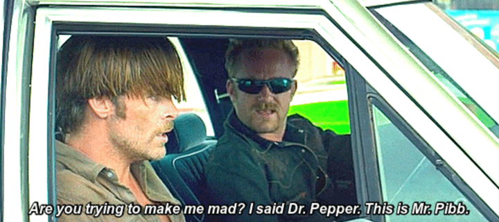 A scene from Hell or High Water where the two protagonists argue in a car about sodas 