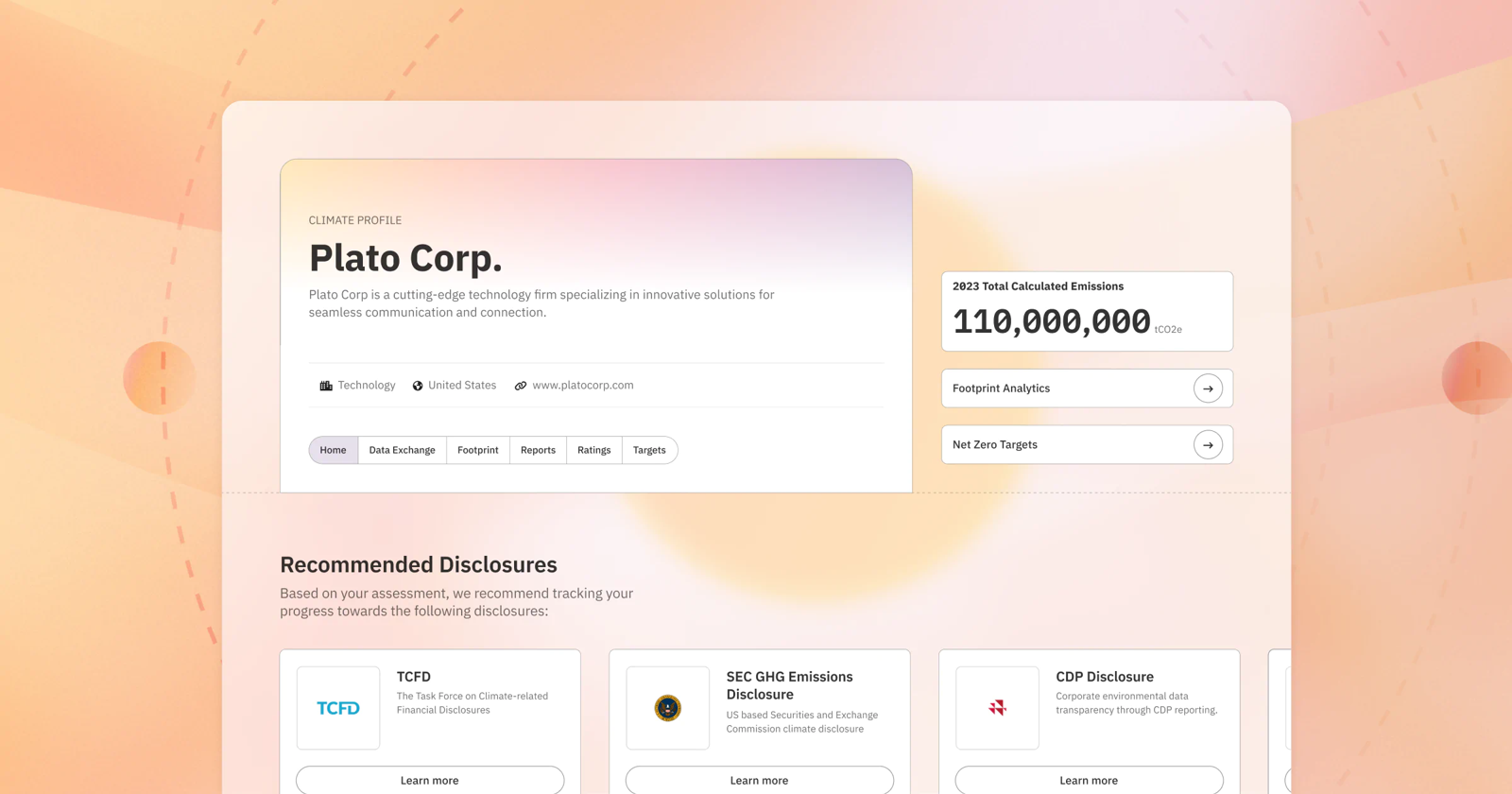 Persefoni's homepage describing its carbon management and accounting platform