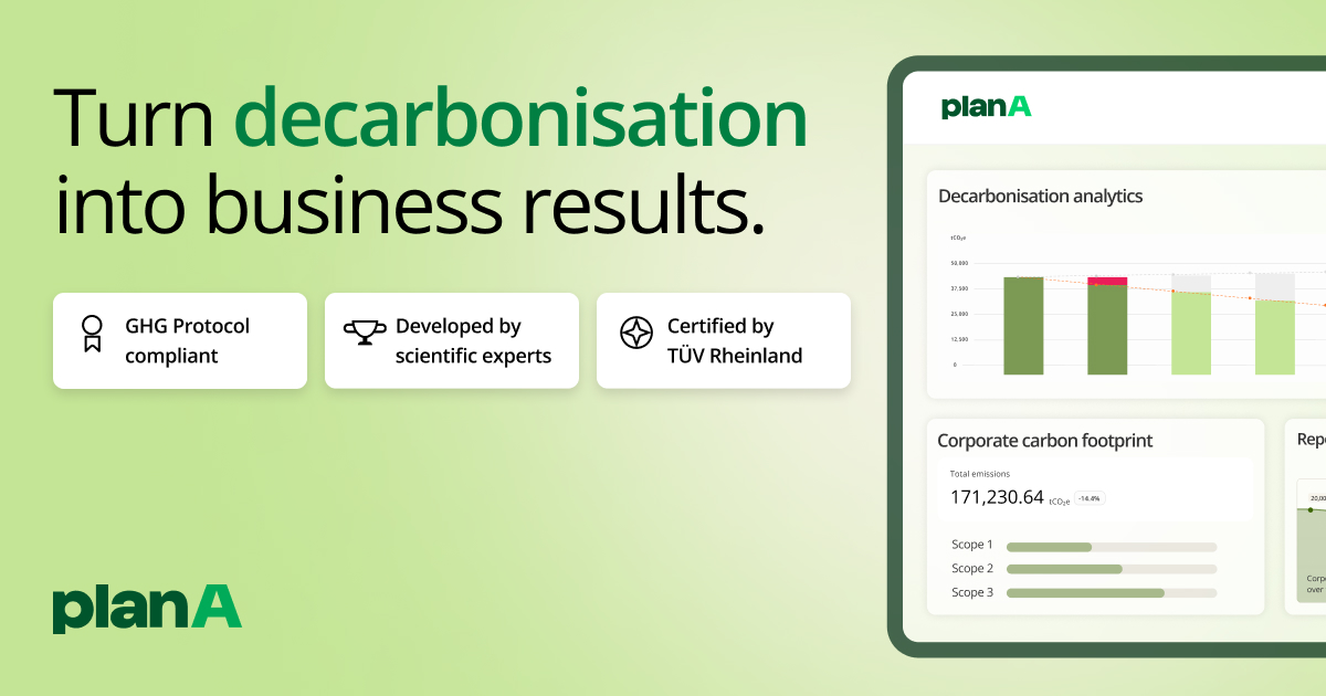 Plan A's homepage describing its carbon accounting software with decarbonization planning