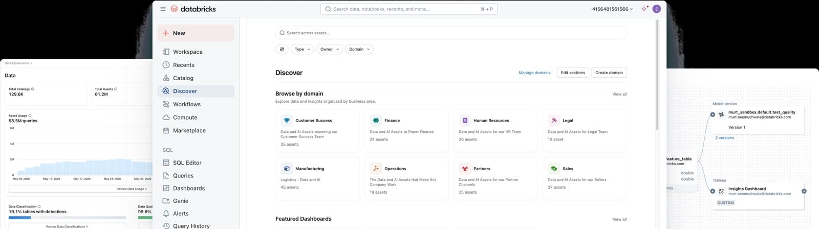 Databricks Unity Catalog governance interface for lakehouse assets