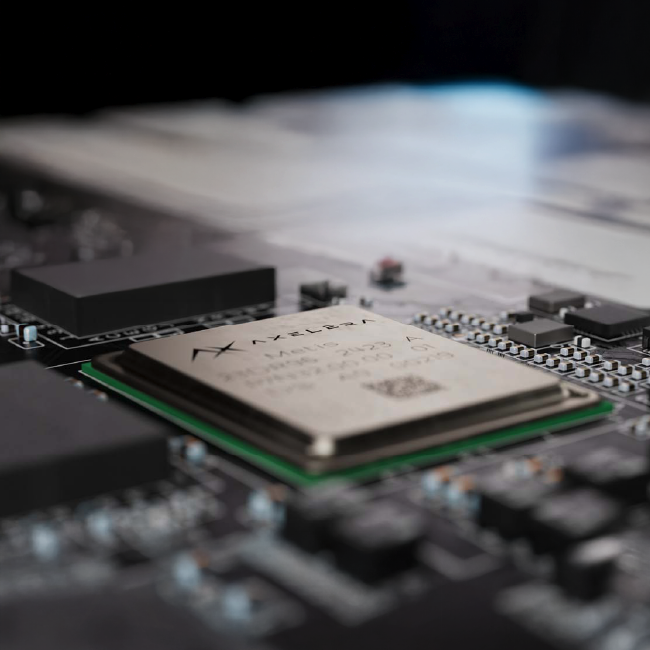 Close-up of an Axelera Metis AI processing unit mounted on a circuit board