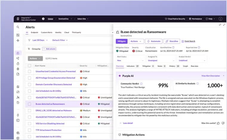 SentinelOne Singularity Complete product tour interface