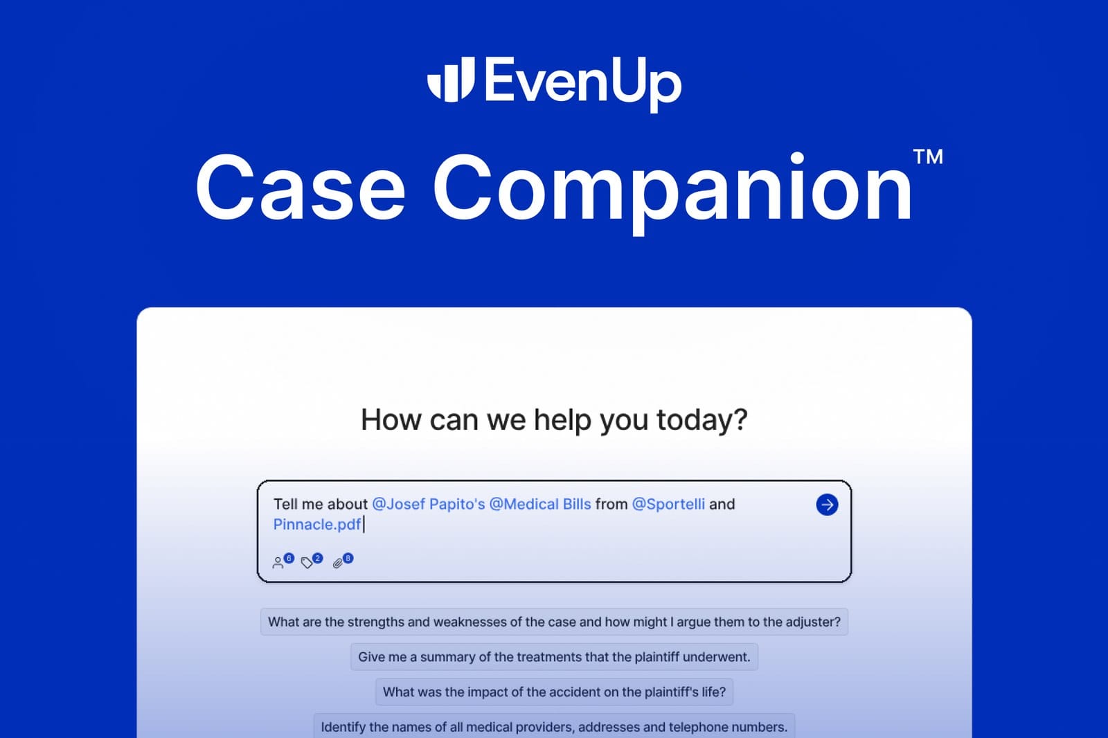 EvenUp Case Companion interface for personal injury case analysis