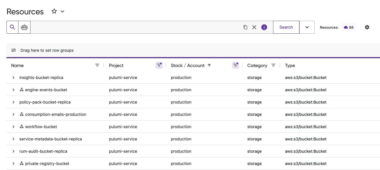Pulumi Cloud unified resource search interface