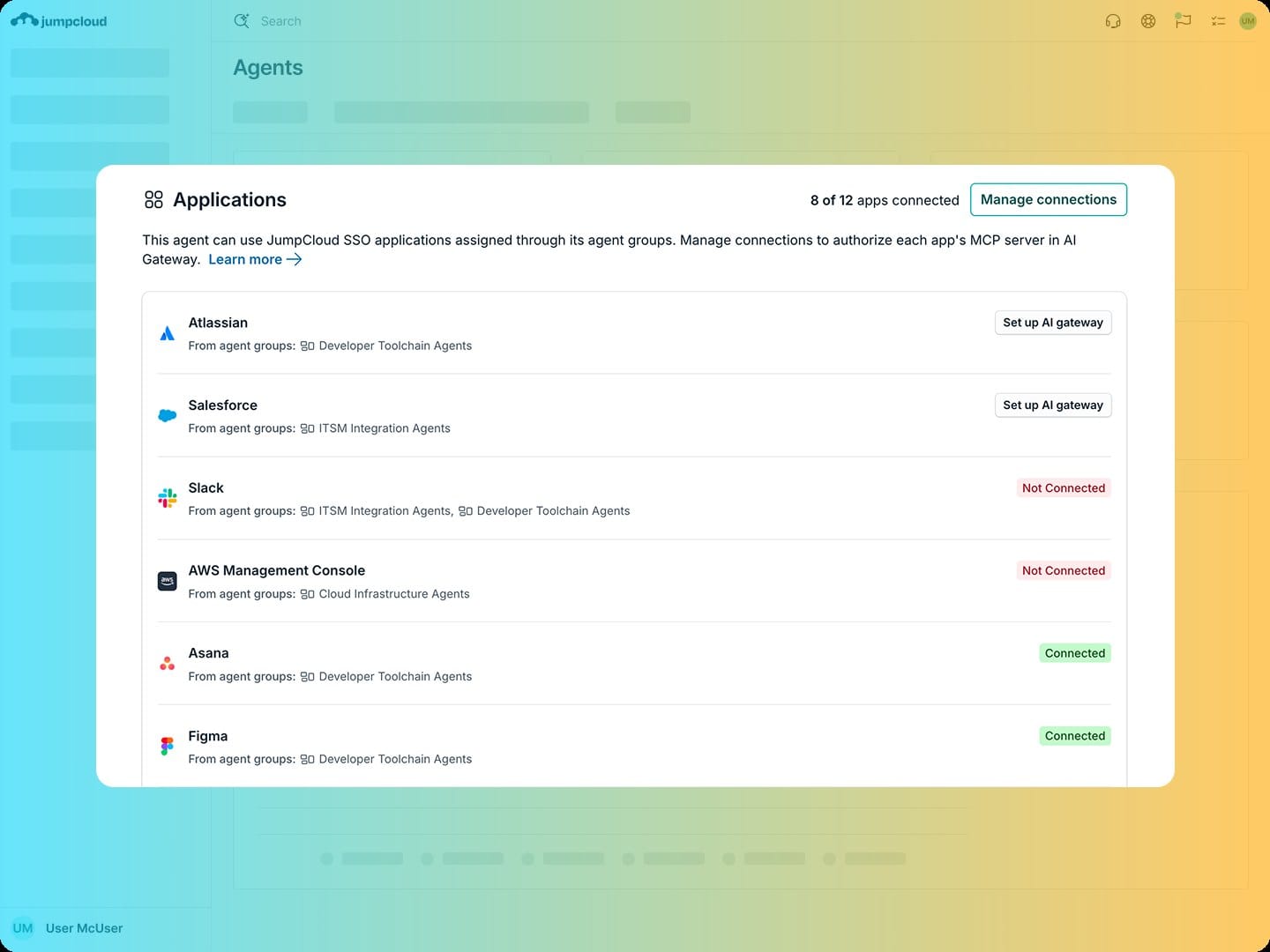 JumpCloud agentic identity lifecycle management interface showing automated access workflows