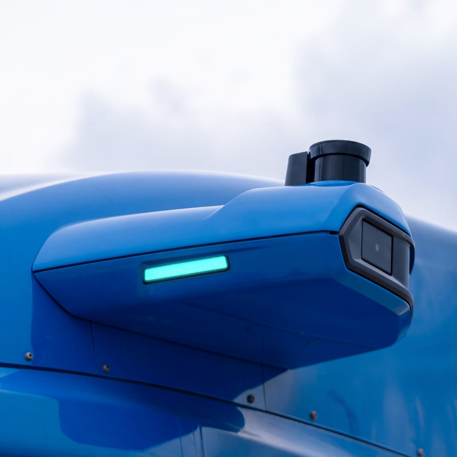 Close-up of the Aurora Driver sensor module mounted on a Class 8 truck