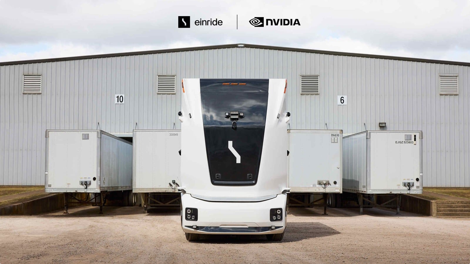 Einride cab-less autonomous electric truck at a freight depot