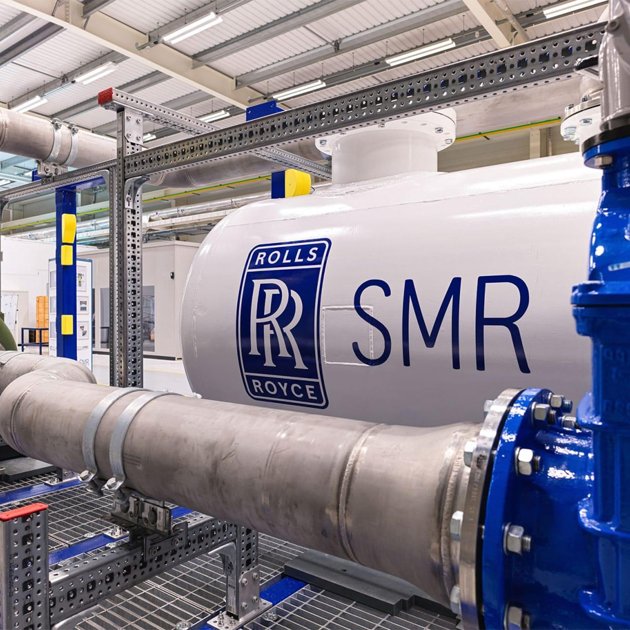 Rolls-Royce SMR branded test rig equipment inside a development facility