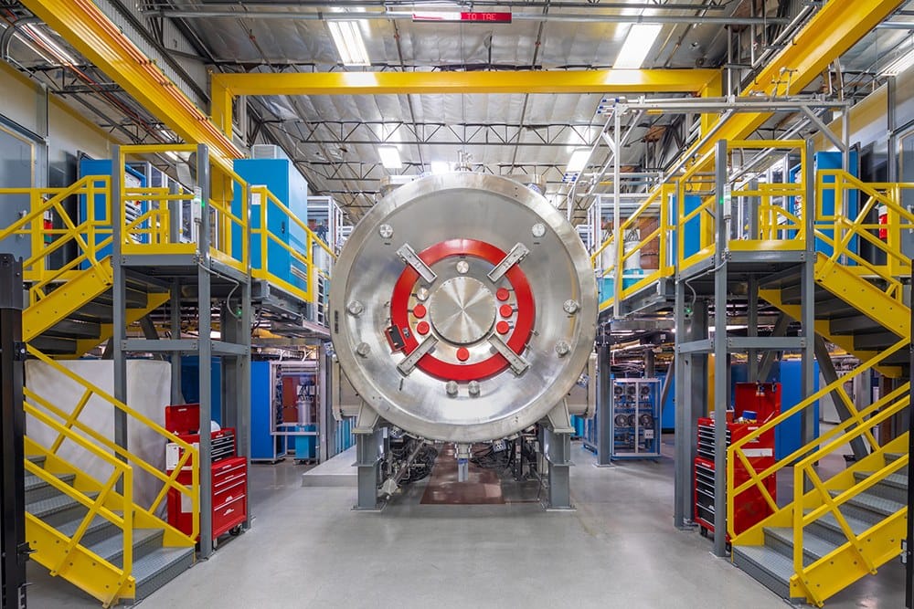 TAE Technologies' Norman fusion research reactor viewed head-on at its California facility