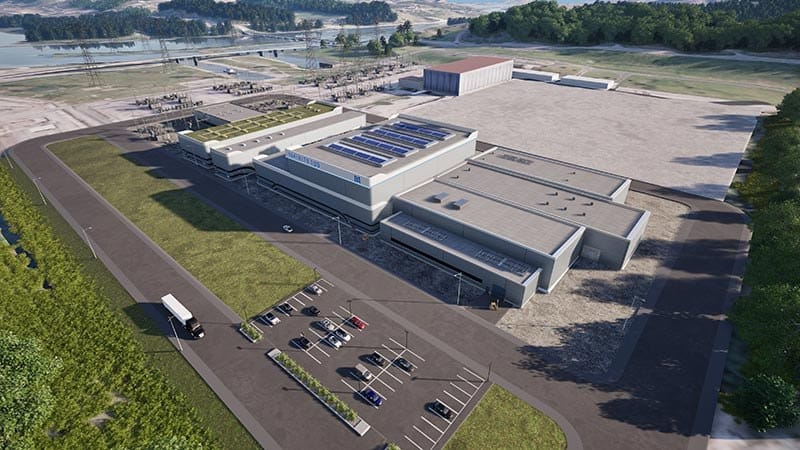 Aerial rendering of Type One Energy's planned Infinity Two fusion pilot plant at TVA's Bull Run site in East Tennessee