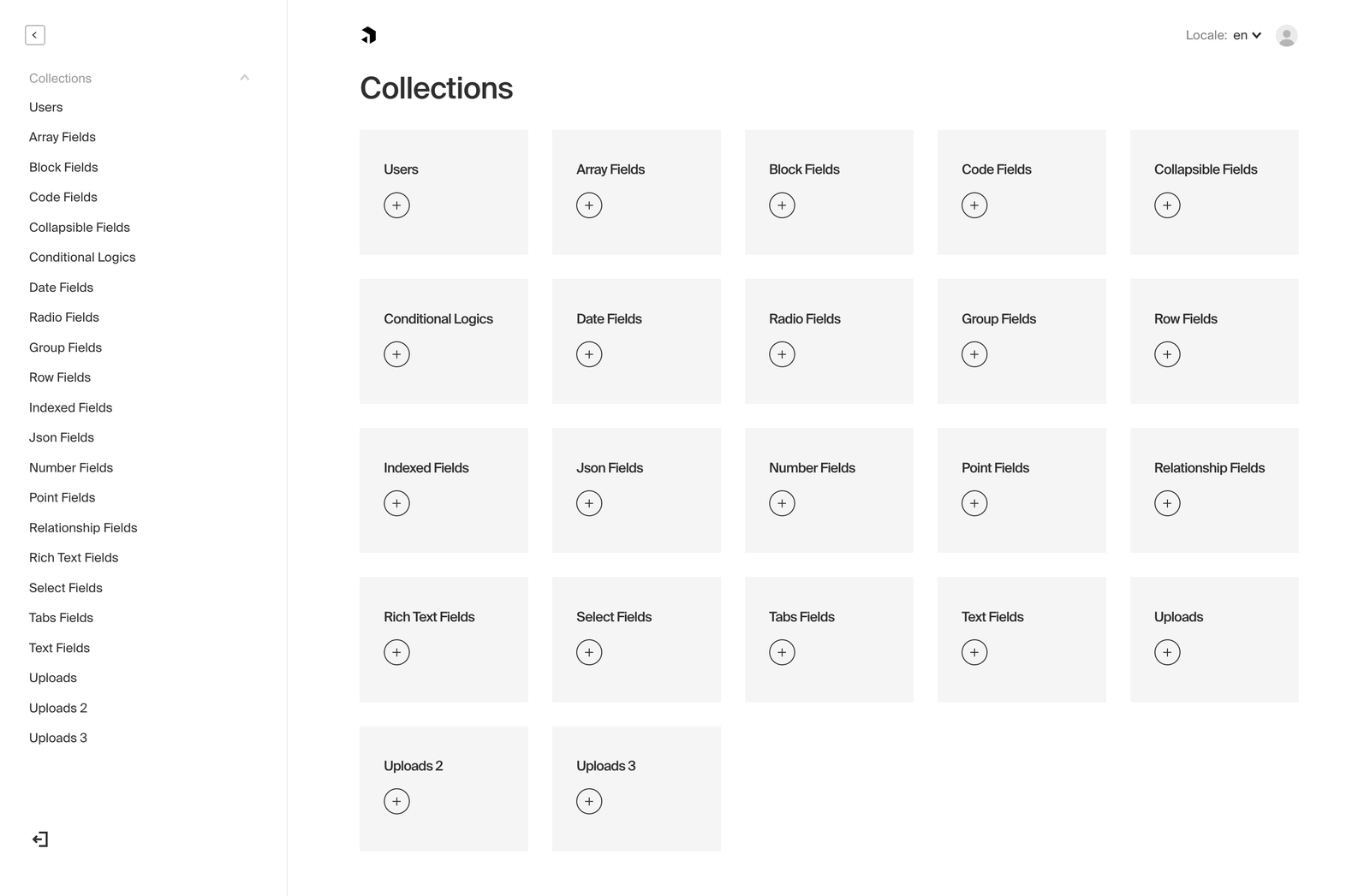 Payload CMS admin panel dashboard