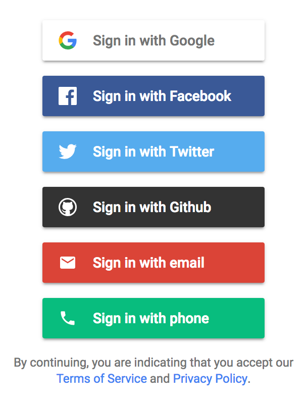 Firebase authentication UI screenshot