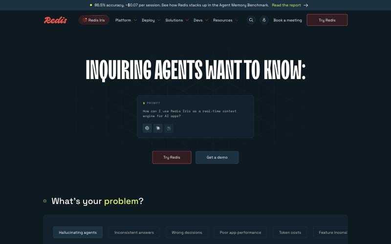 Redis real-time data platform home page