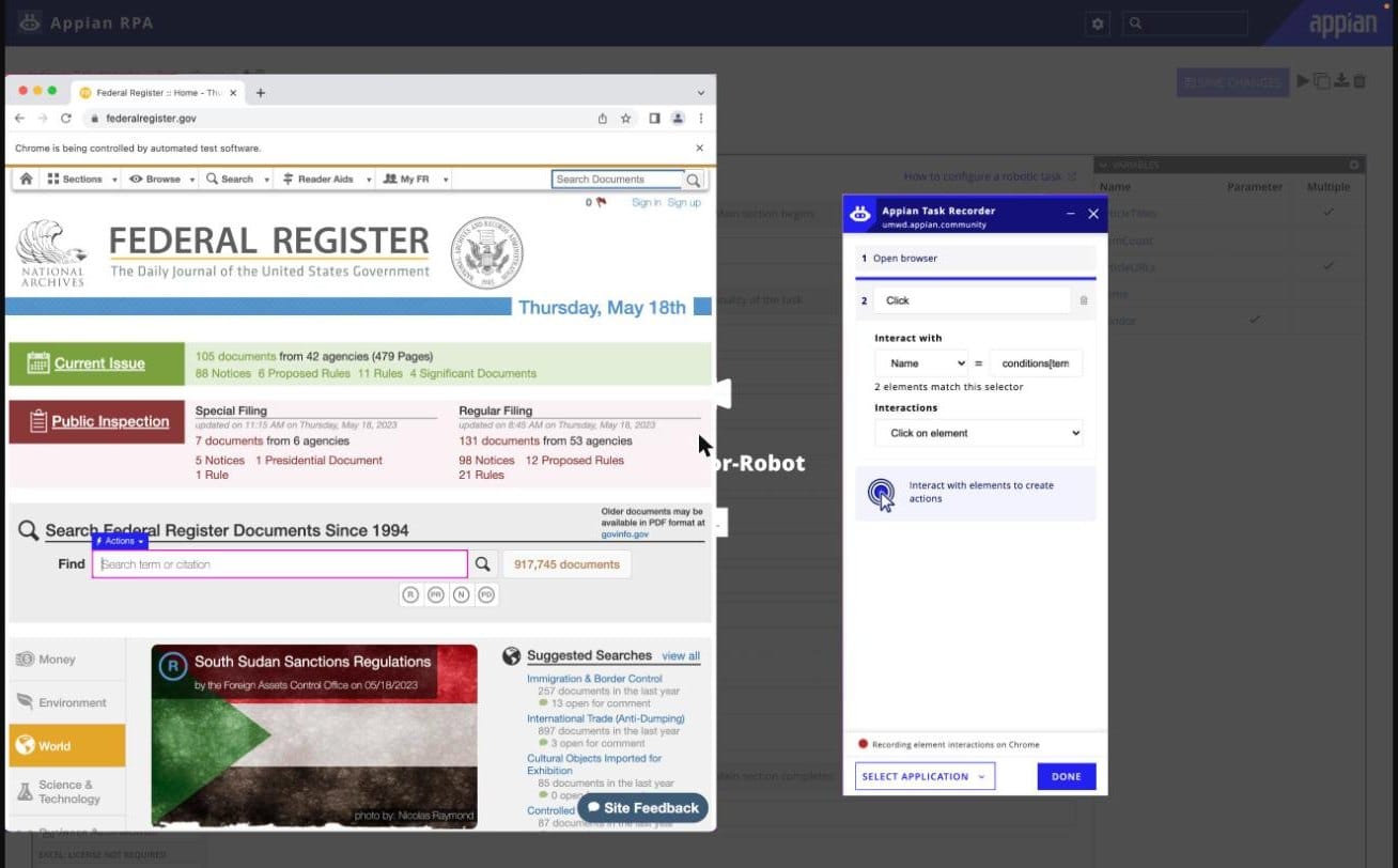 Appian RPA task recorder interface