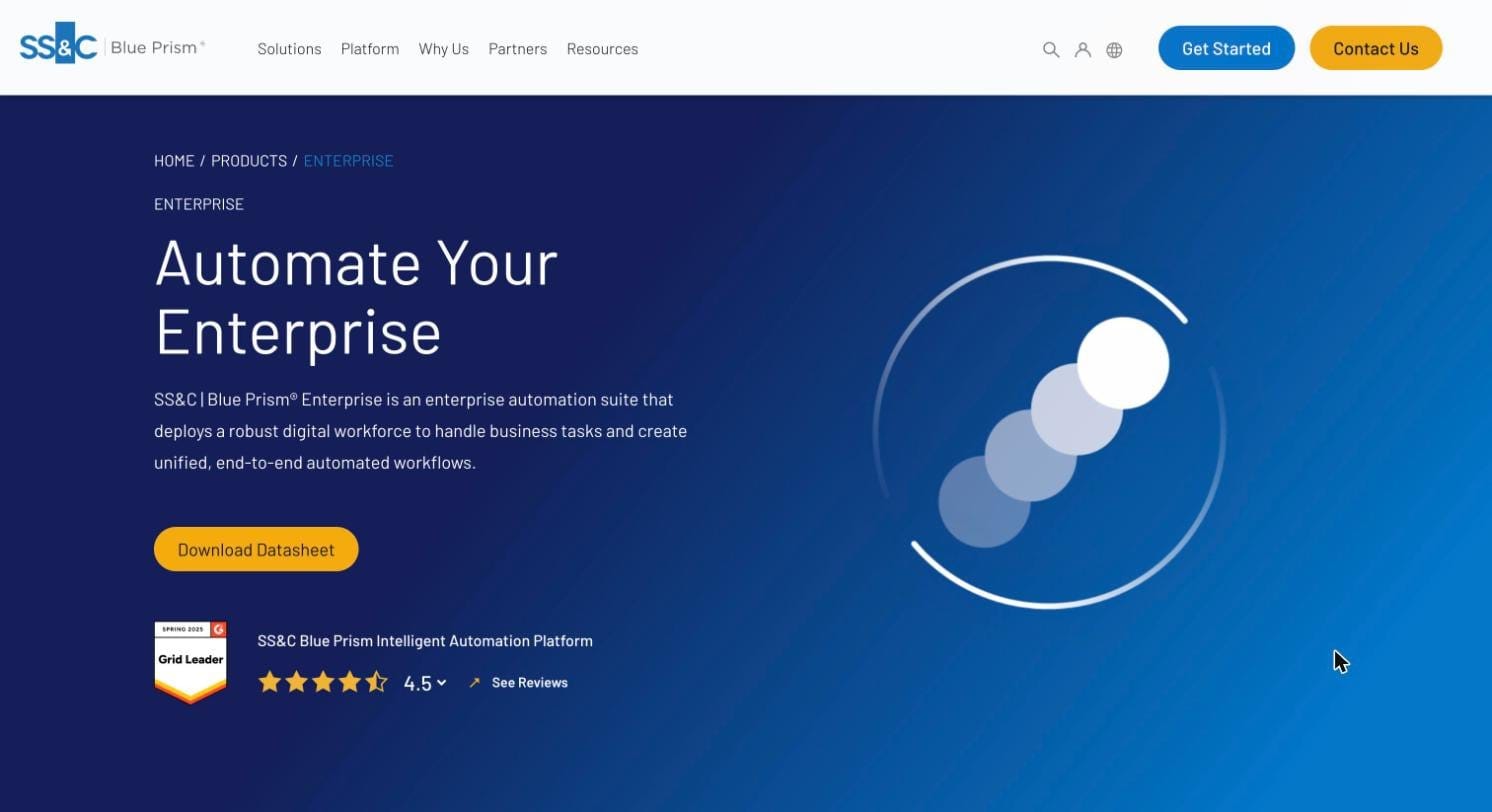 SS&C Blue Prism Enterprise automation platform page