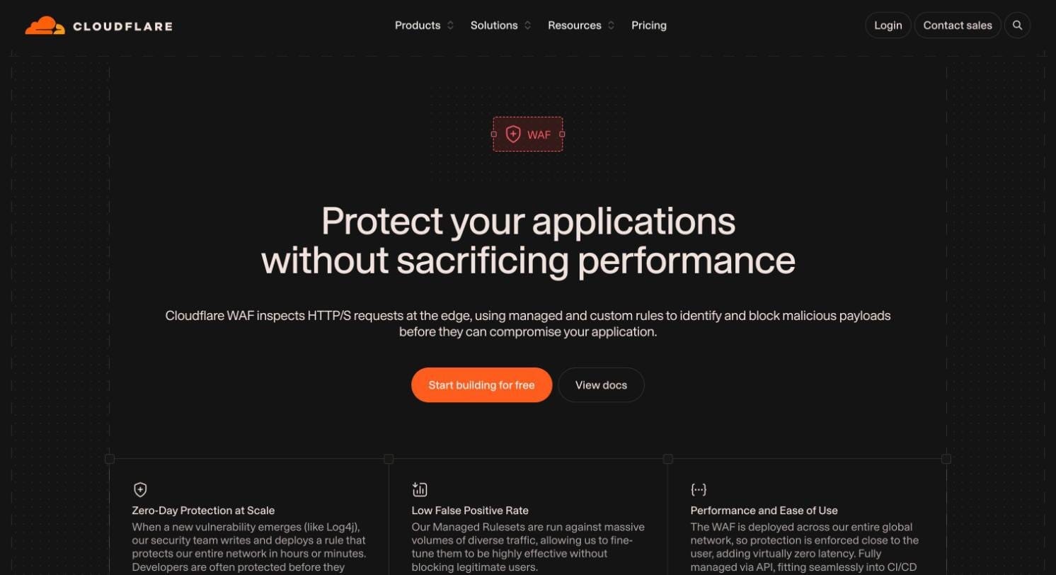 Cloudflare WAF application security product page