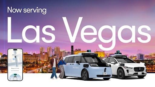 Waymo robotaxi on a Las Vegas street at the launch of its public service