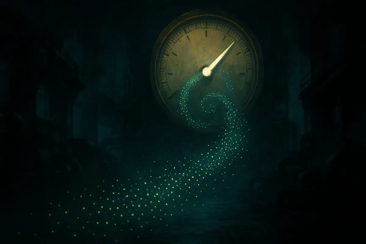 Editorial illustration of a swarm of small lights converging on a single glowing dial, representing AI agents optimizing a reachable reward signal