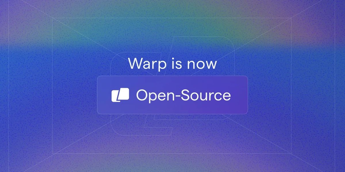 Warp terminal open-source announcement graphic