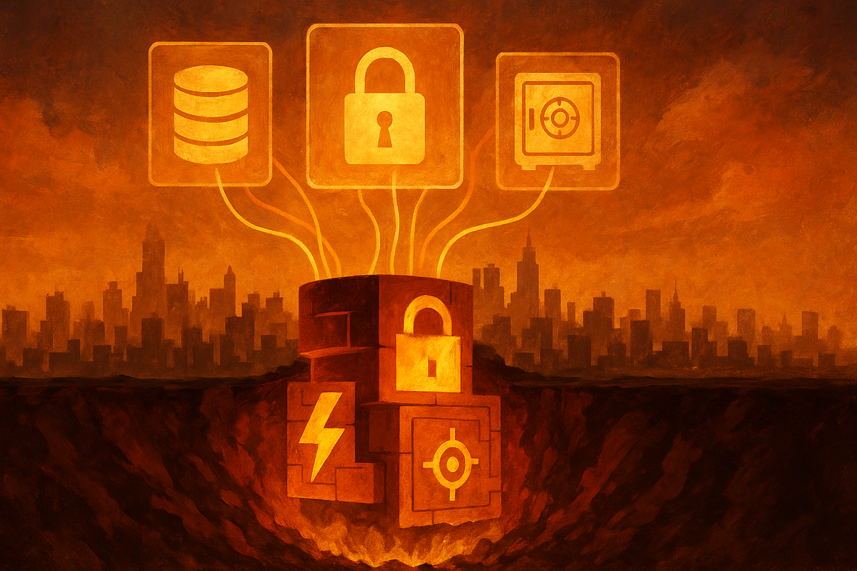 Illustration of a modular backend engine powering app screens, representing backend-as-a-service