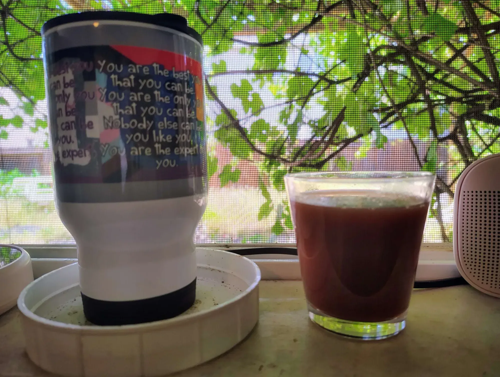 celery + beet + Clamato juice in the windowsill
