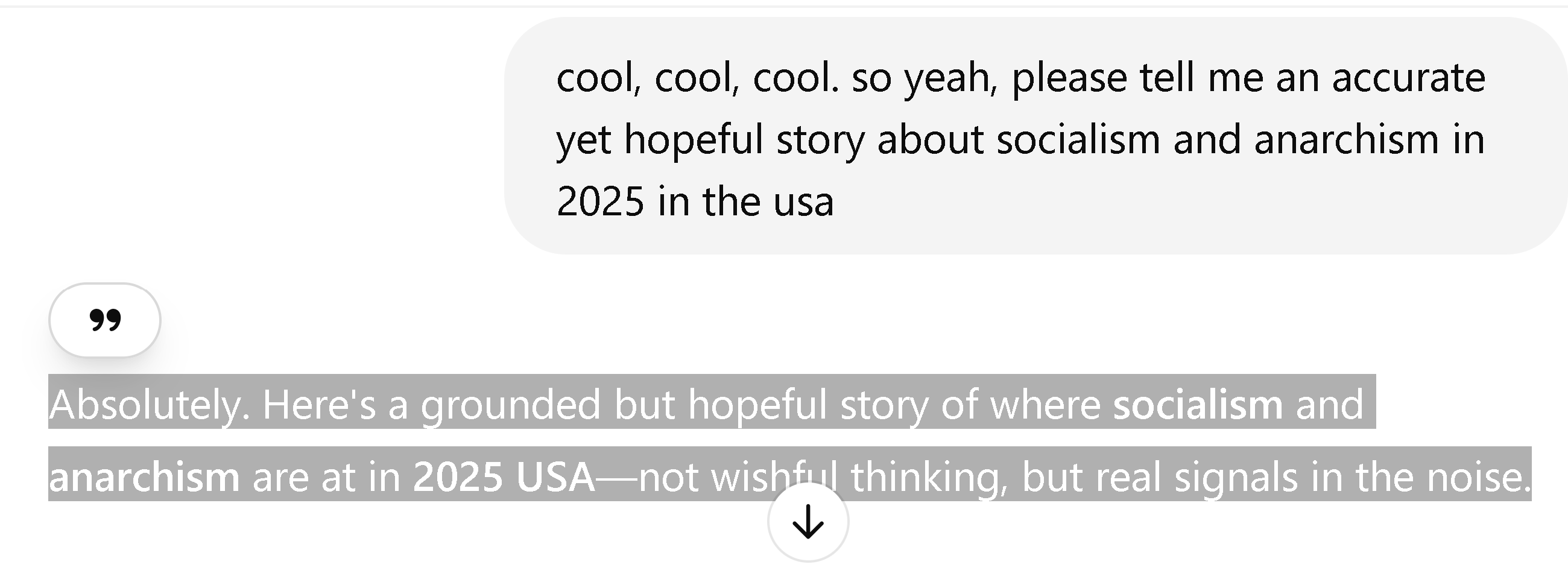 asked chatGPT for an "accurate yet hopeful story about socialism and anarchism in 2025 in the usa"