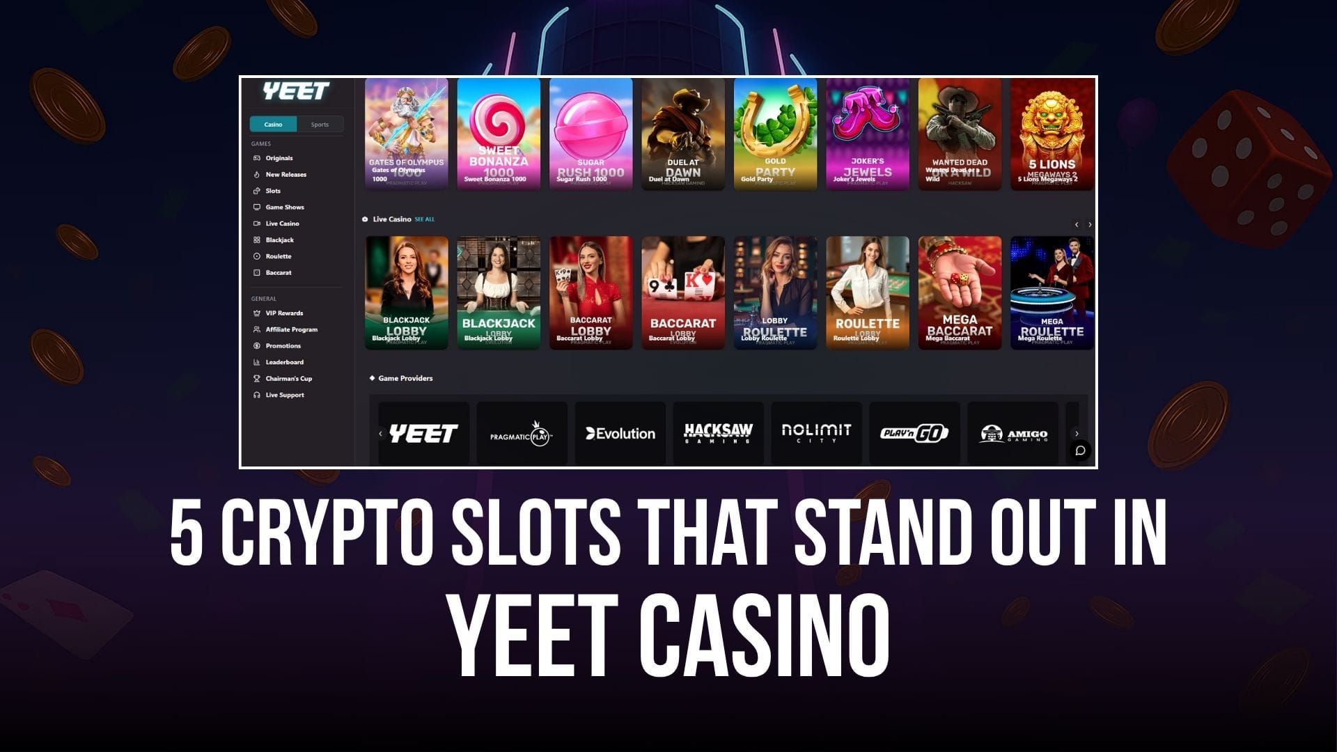 graphic for article Themed Slots Explained: 5 Crypto Slots That Stand Out in YEET Caino