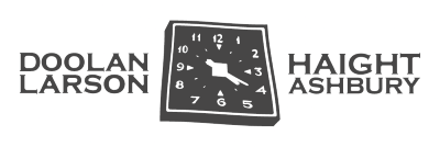 Doolan Larson Haight Ashbury logo featuring square clock face with hands set to 4:20