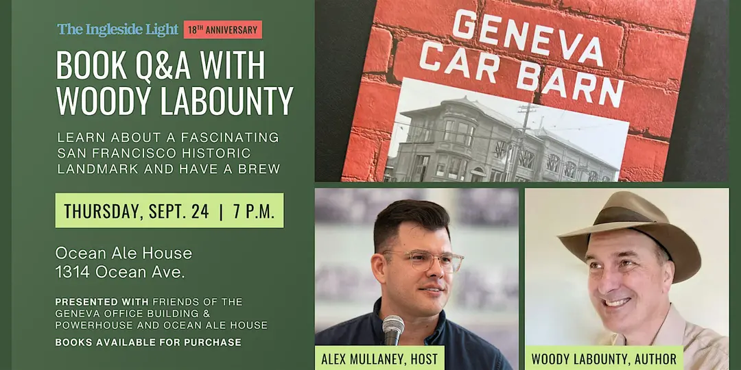 Geneva Car Barn book q&a promotional image featuring headshots of Alex Mullaney and Woody LaBounty