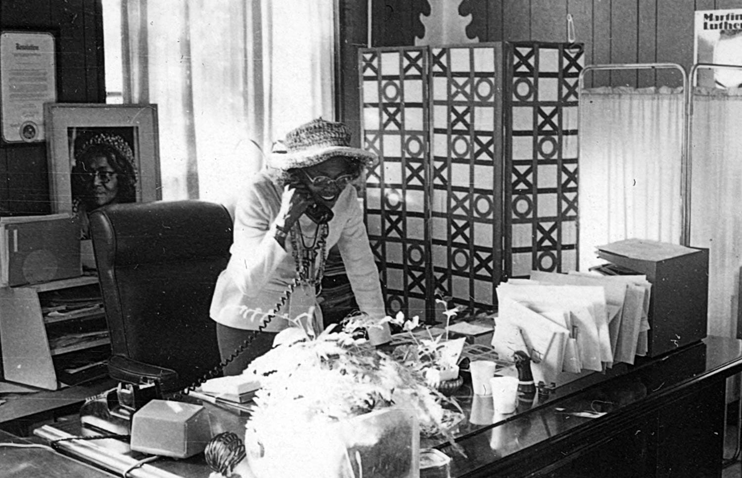 Enola Maxwell on the phone