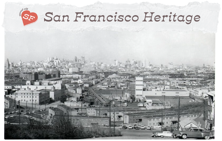 Email header image showing black and white photo of SF cityscape from a hill, with long horizontal public housing in the foreground.