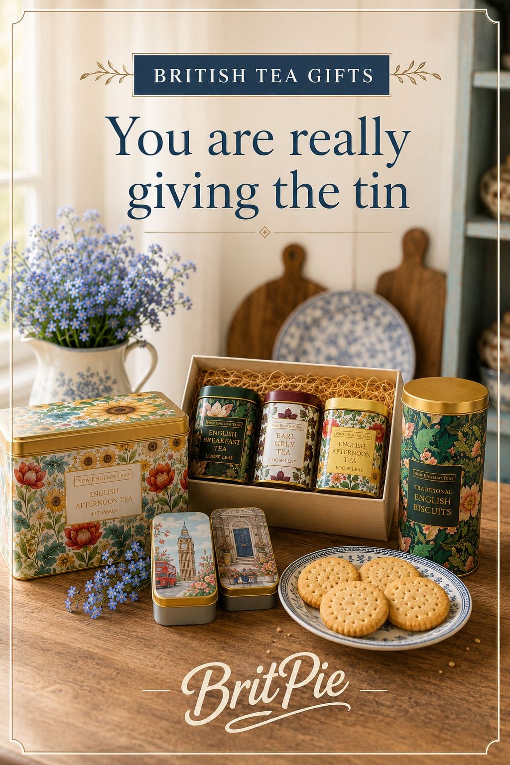 British tea gifts in proper tins: vintage floral gift sets, classic tea tins and big round caddies from New English Teas. The tea will be drunk by spring but the tin is forever, and somewhere down the line it will hold the buttons. Come and choose the one you would hand over wrapped. #ad