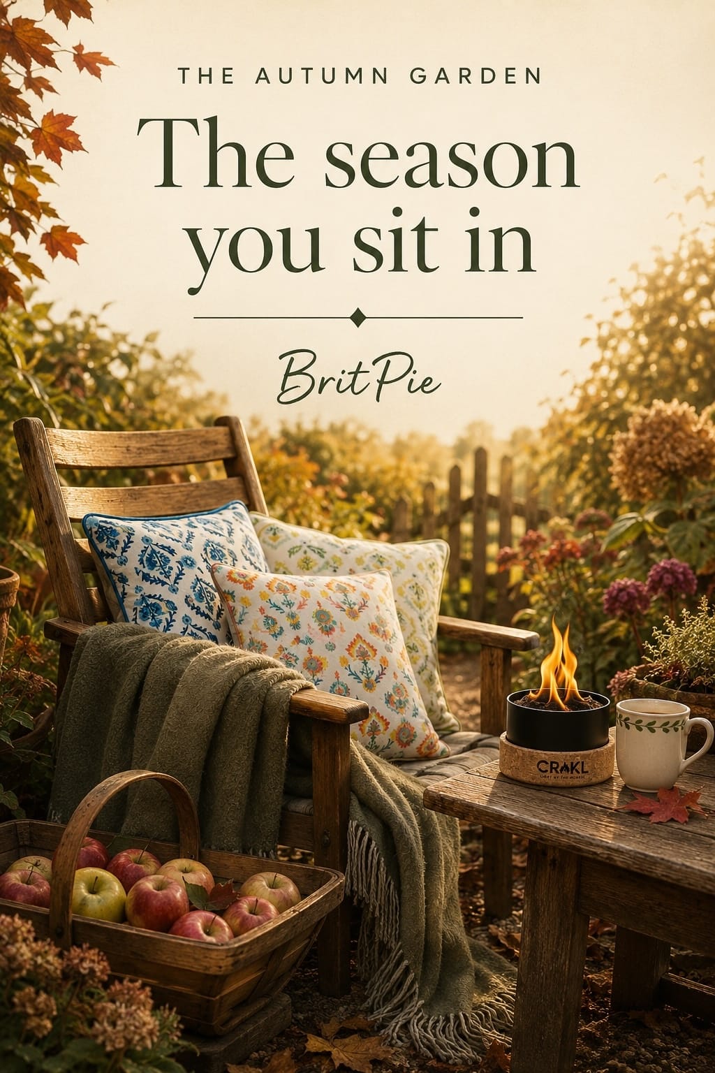 Autumn garden inspiration for the weeks after the work stops: cushions that live outside, a blanket for the light going early and a little bonfire in a tin. The one thing this garden edit refuses to include is on the blog. #ad