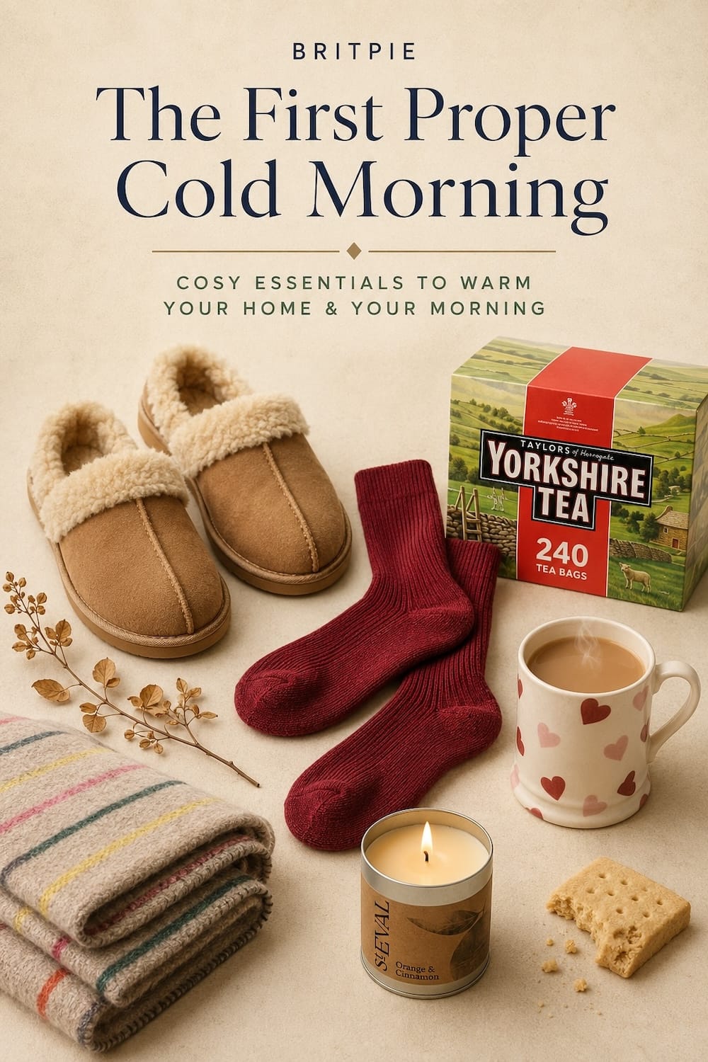 The heating isn't on yet, the kitchen floor has turned against you and everyone is pretending they're fine. Six cosy British autumn essentials for the first proper cold morning: warm slippers, merino socks, proper tea, a hand-decorated mug, a recycled wool throw and a Cornish candle. Read the full edit.