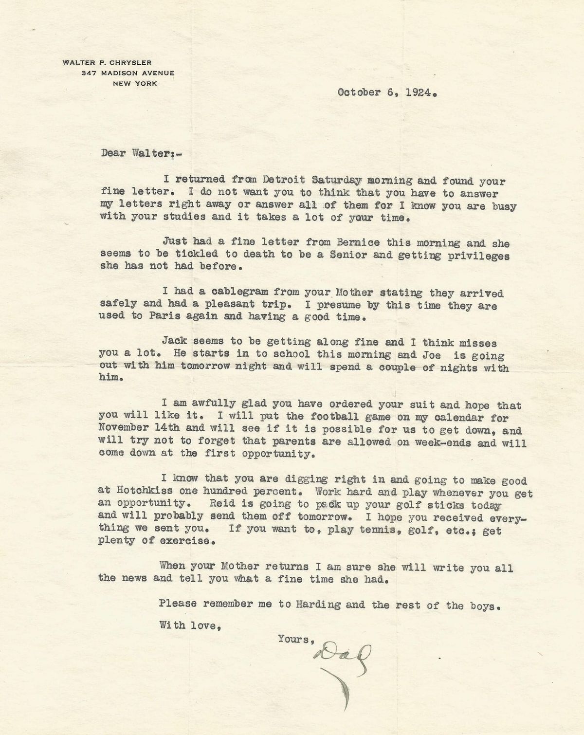 Walter Chrysler launches his brand and guides his son