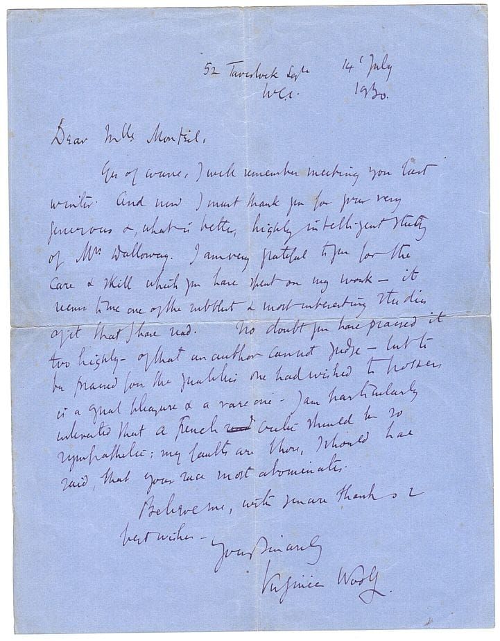 Virginia Woolf feels understood by a French critic