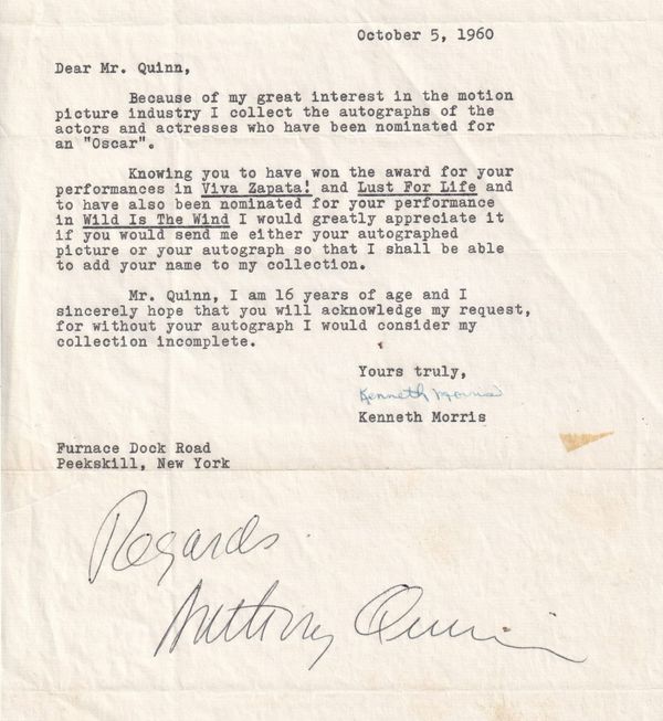 Anthony Quinn, touched by a young fan, breaks his own rule