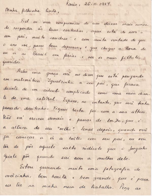 Vinicius de Moraes opens his heart to his daughter, torn between Paris and home