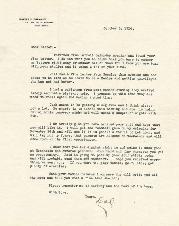 Walter Chrysler launches his brand and guides his son