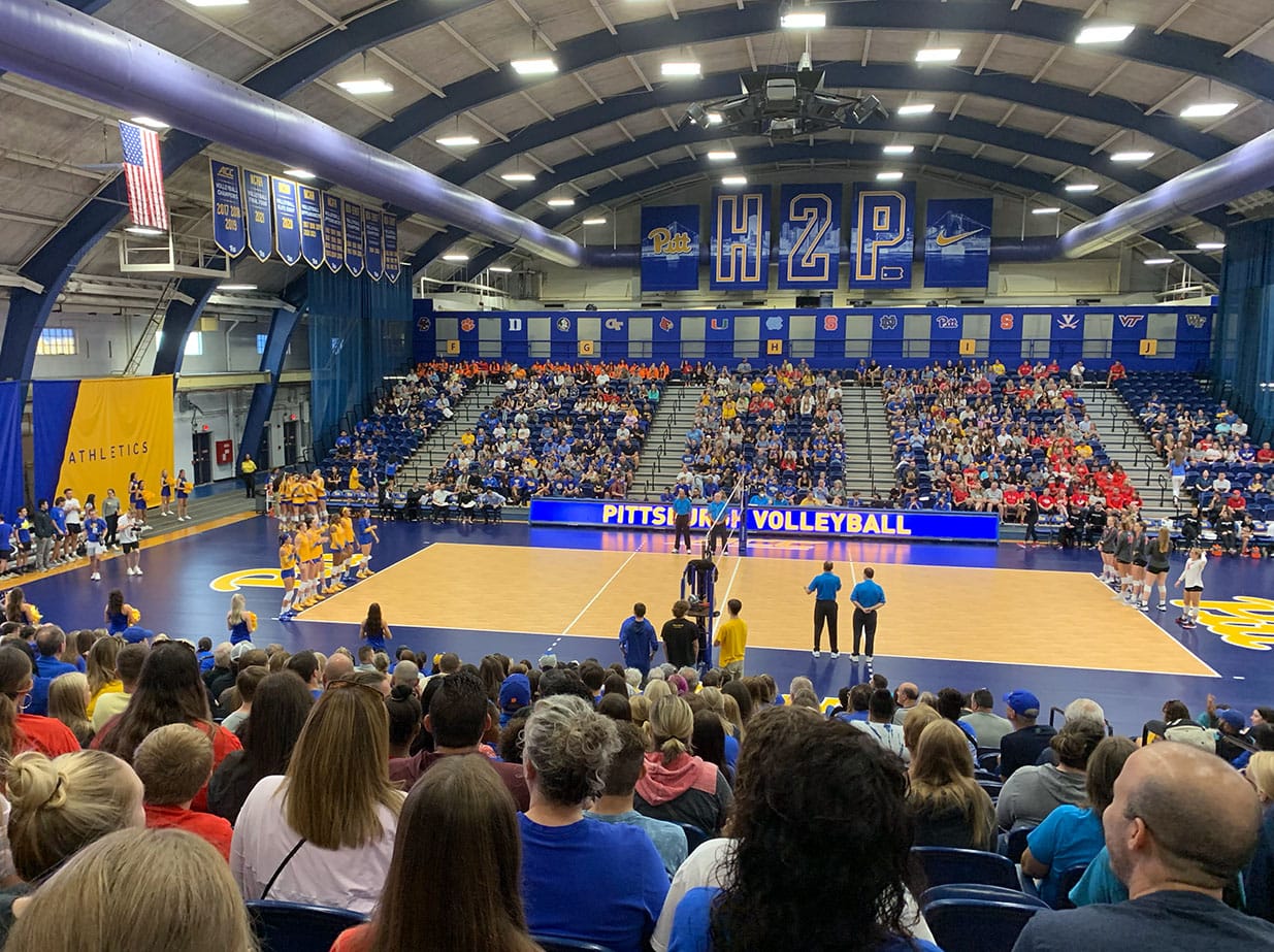 Photo shows a sold out crowd at the Fitzgerald Filed House prior to a match against Ohio State