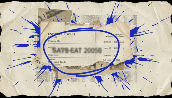 A torn invoice fragment circled aggressively in blue ink, illustrating the under-quoted fee a nervous firm sends instead of its confident price.