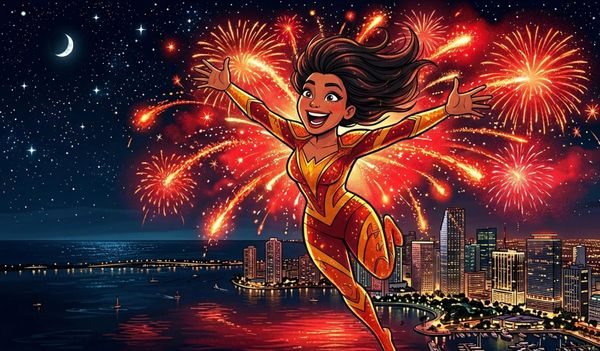 Caricatura de mujer 'dinamita' representando el magnetismo personal y el éxito,