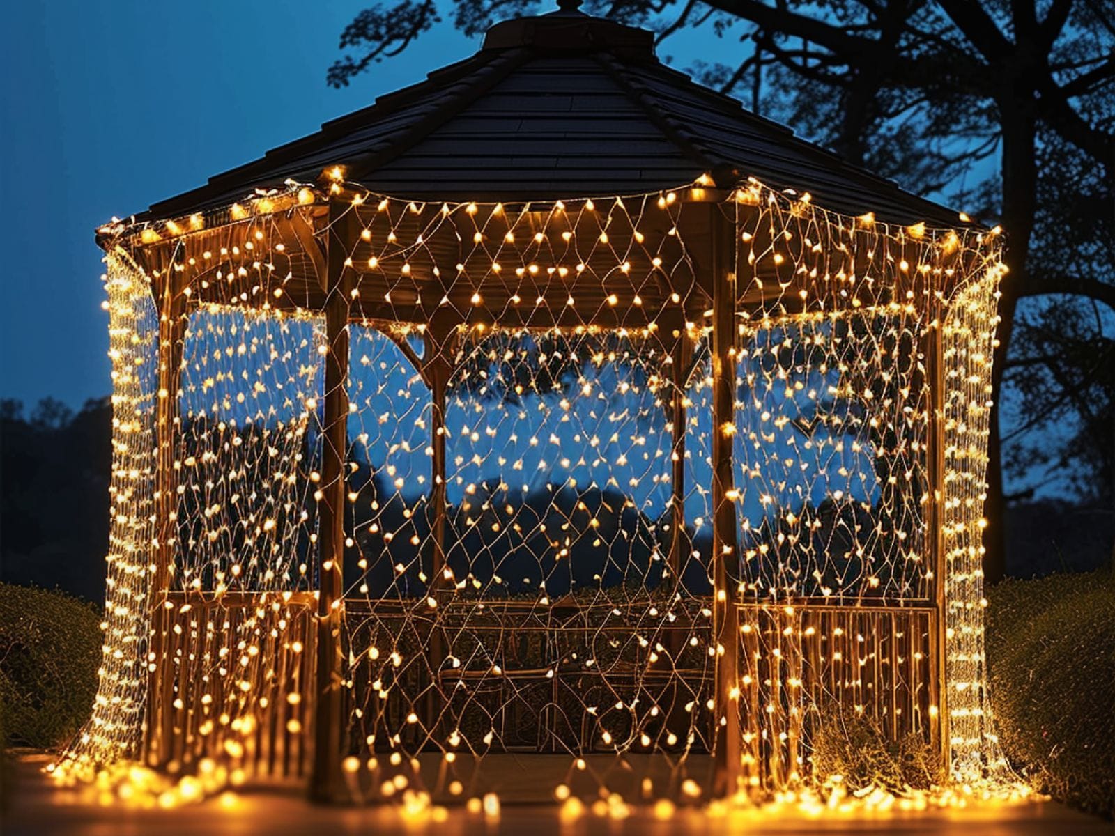 LED net lights covering a gazebo