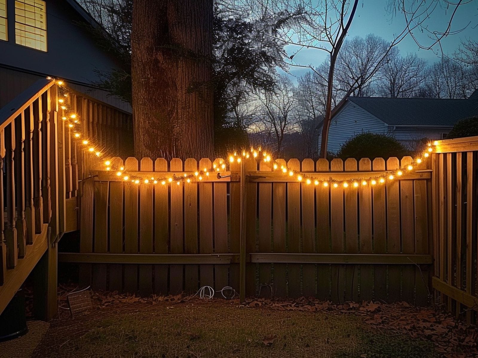 backyard fence with LED rope lights